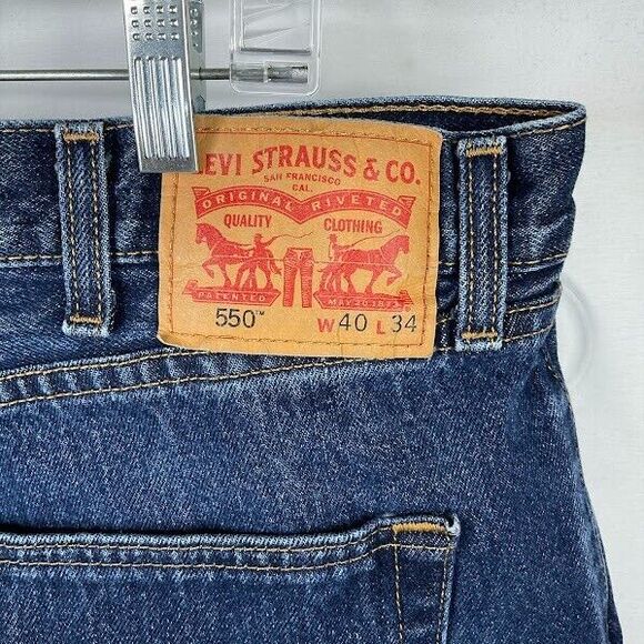 Levis 550 Jeans Relaxed Fit Tapered Leg Blue Heavy Denim Cotton Sz 40 X 32 Mens - Picture 4 of 10
